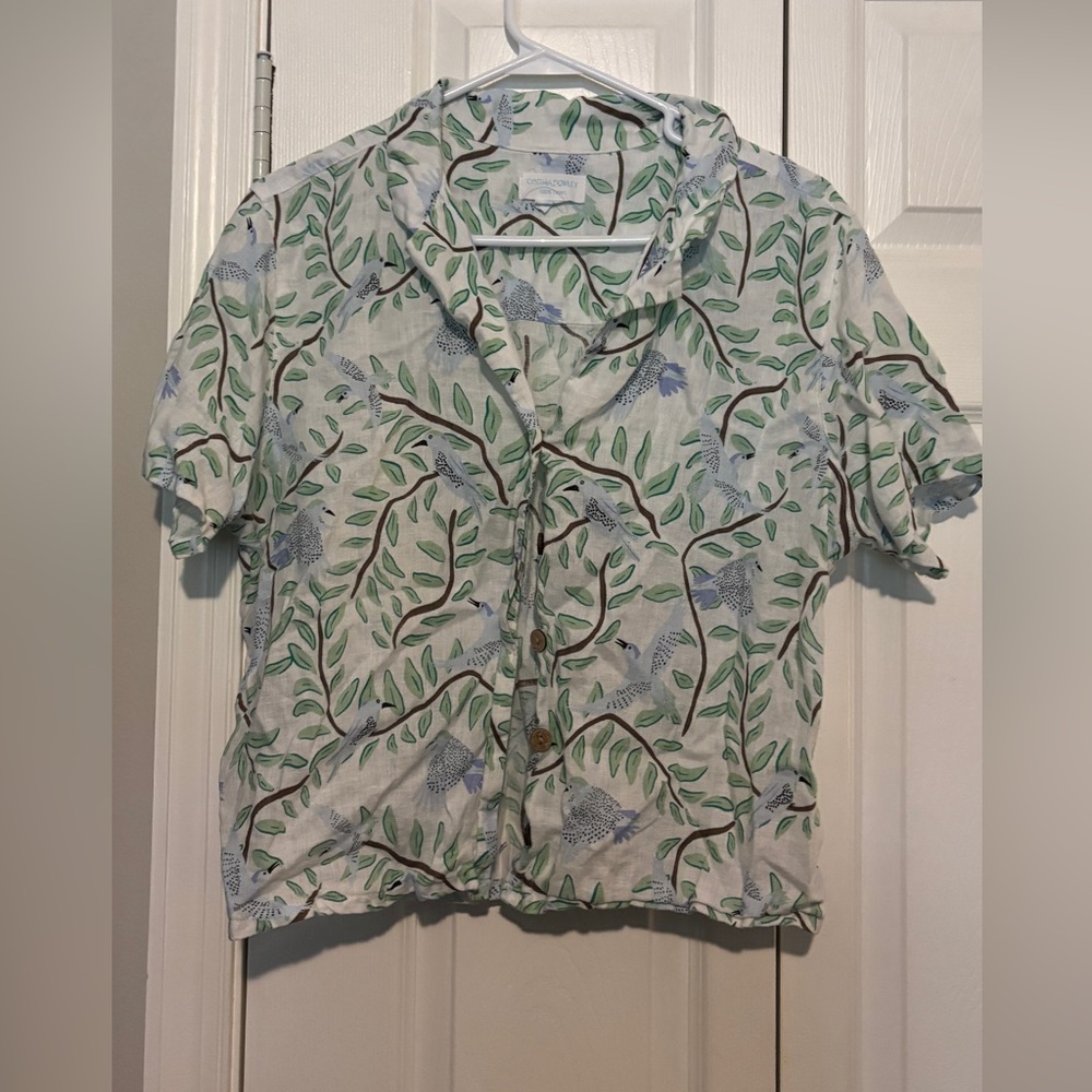 Cynthia Rowley White Short-Sleeve Botanical Print Button-Down Shirt